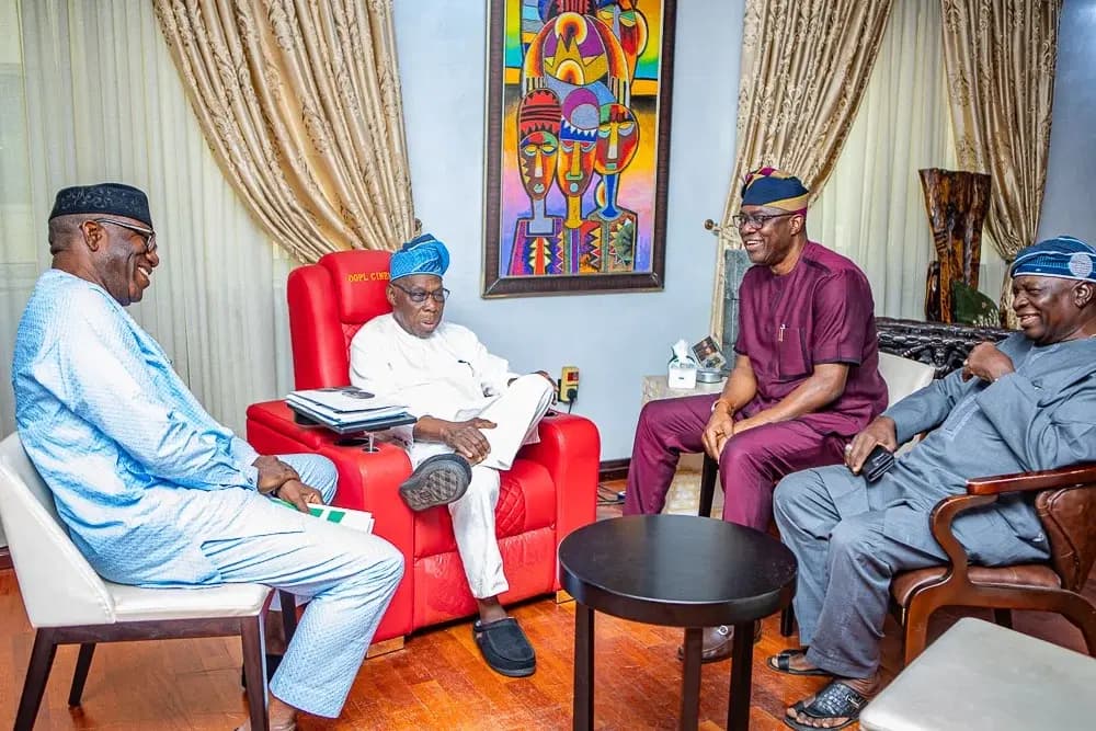 Photos: Makinde, Fayemi, Oyinlola visit Obasanjo in Abeokuta