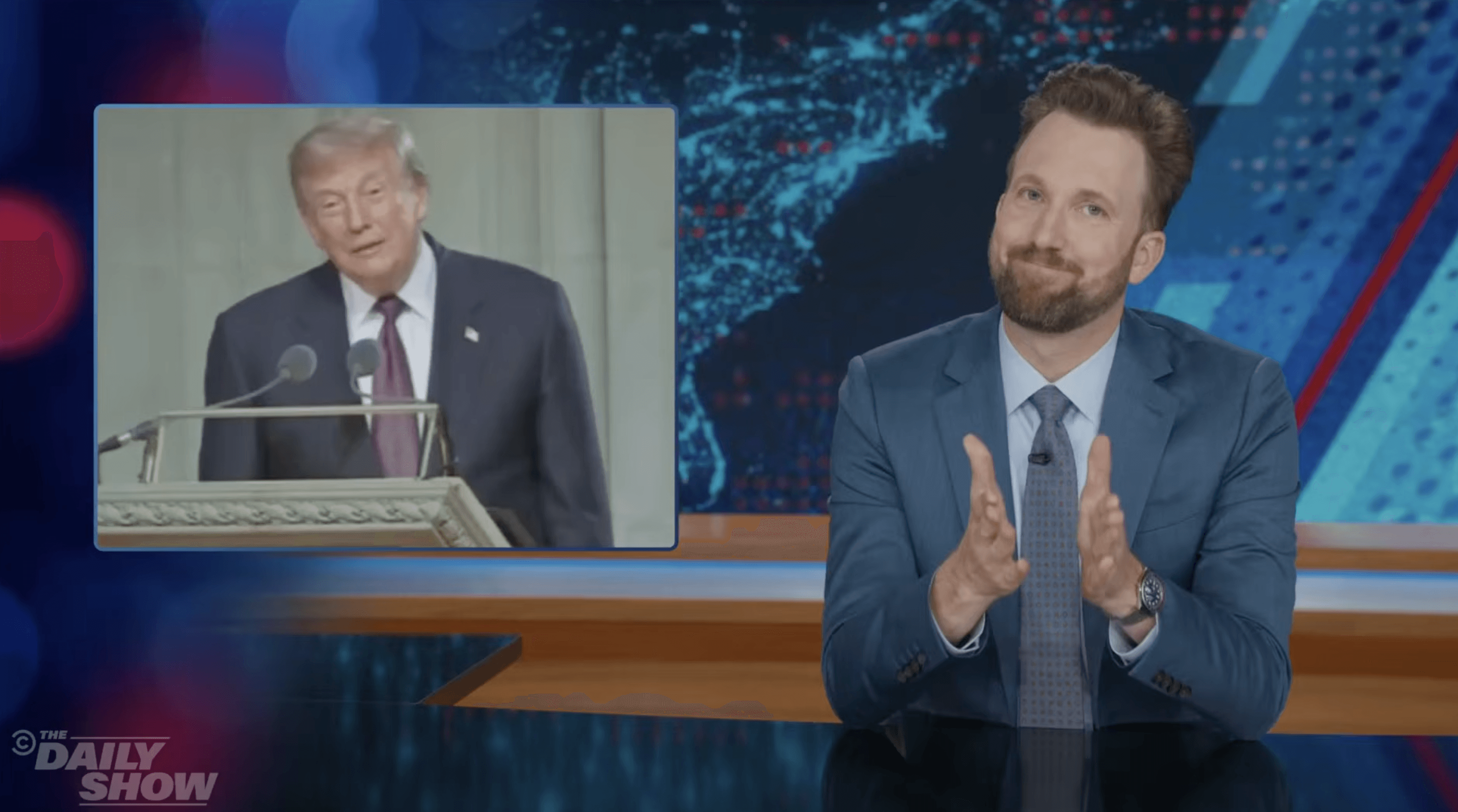 Daily Show breaks down Trumps bizarre speech at Lindsey Grahams memorial