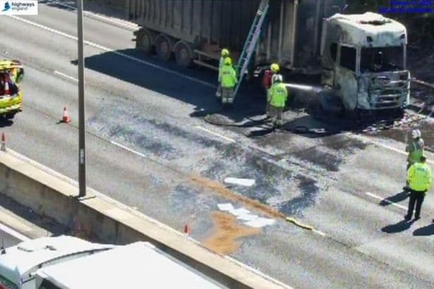 Birmingham Airport warning after M6 lorry blaze as firefighters rush to scene