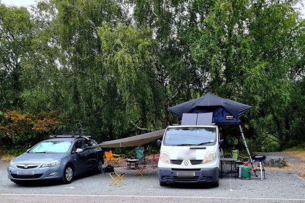 Locals fume at campervan hogging four spaces at popular North Wales lake