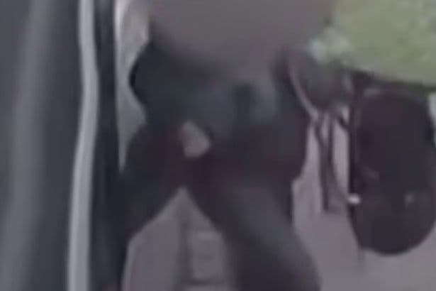 Moment toddler's legs get caught in bus door as he's dragged along street