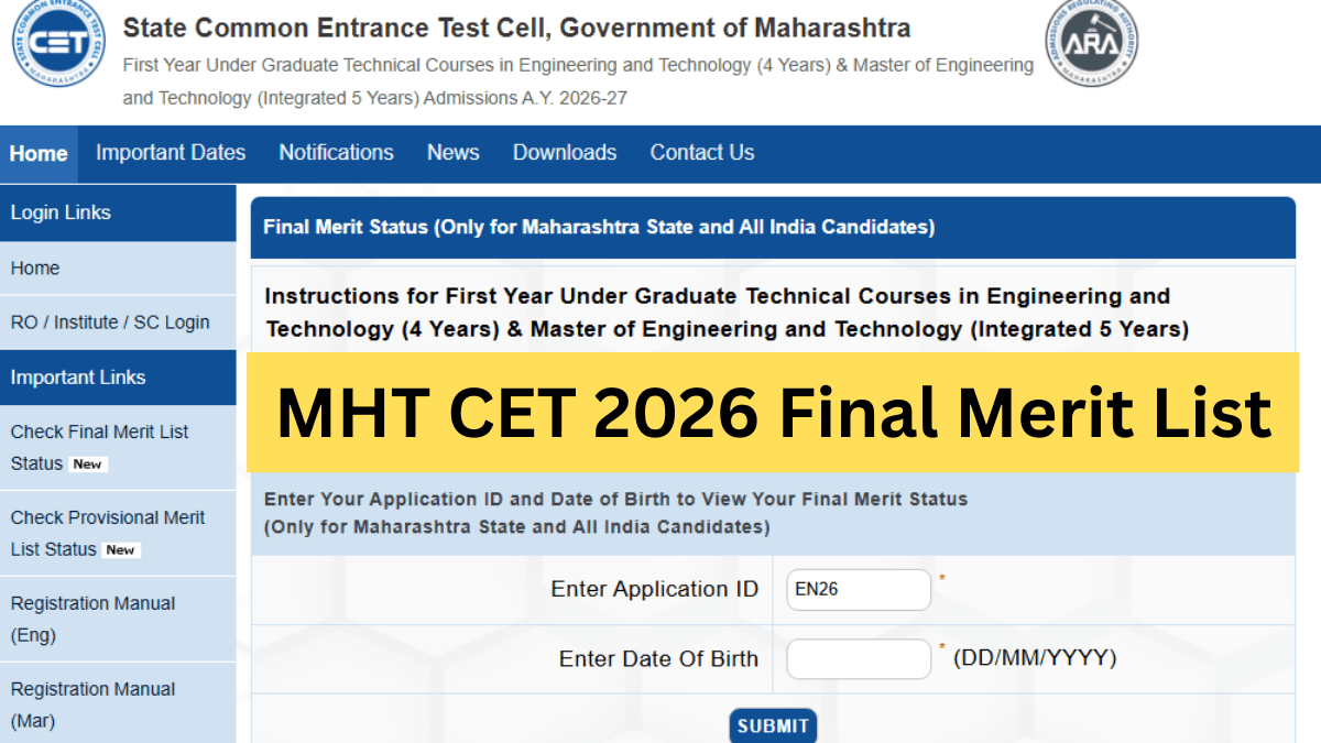 MHT CET 2026 Final merit list released at fe2026.mahacet.org; check steps to download