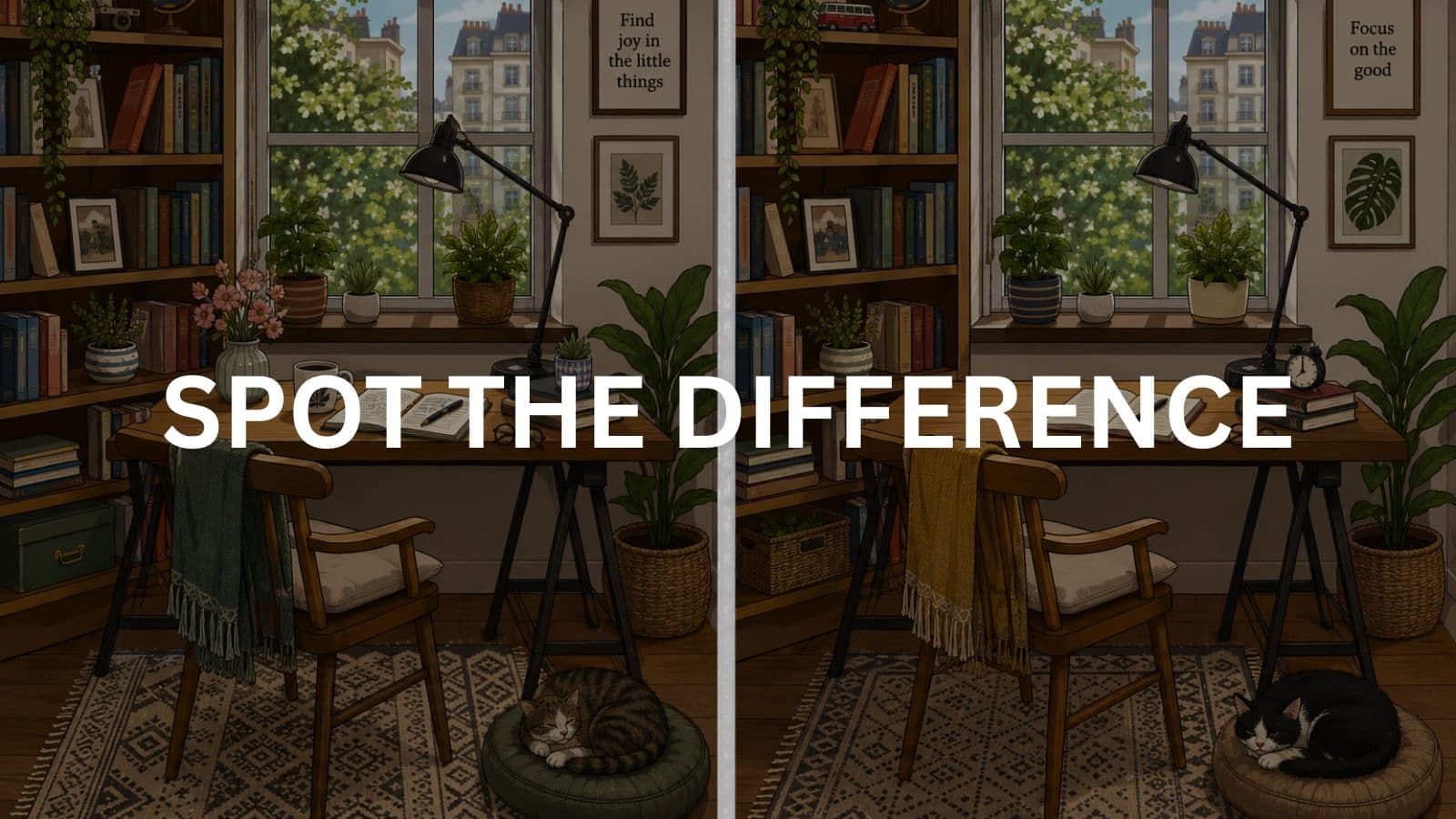 Your 60 seconds to spot all the hidden differences in this cosy reading nook starts now!