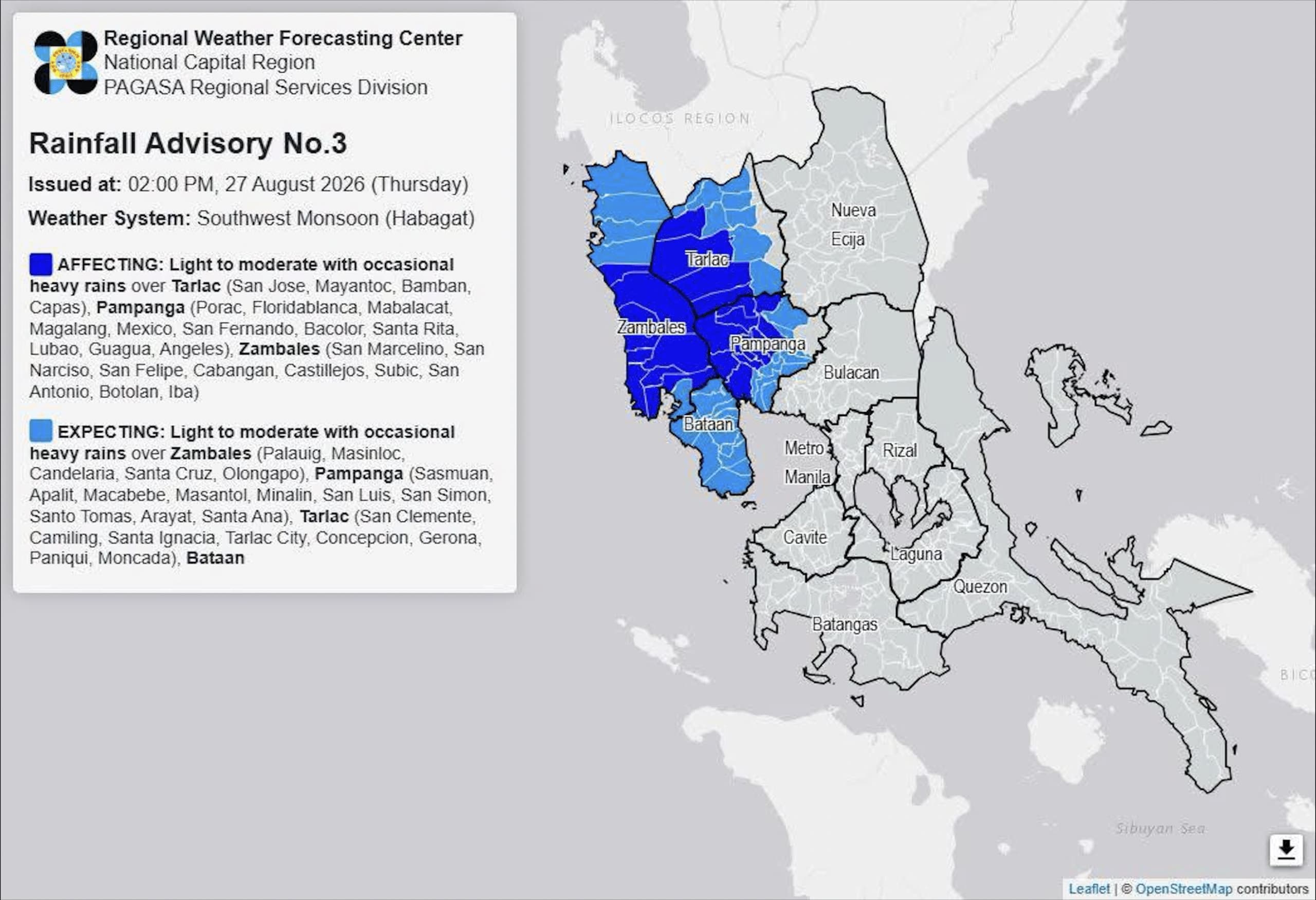 Monsoon rains to pour in some areas in Luzon on Thursday afternoon