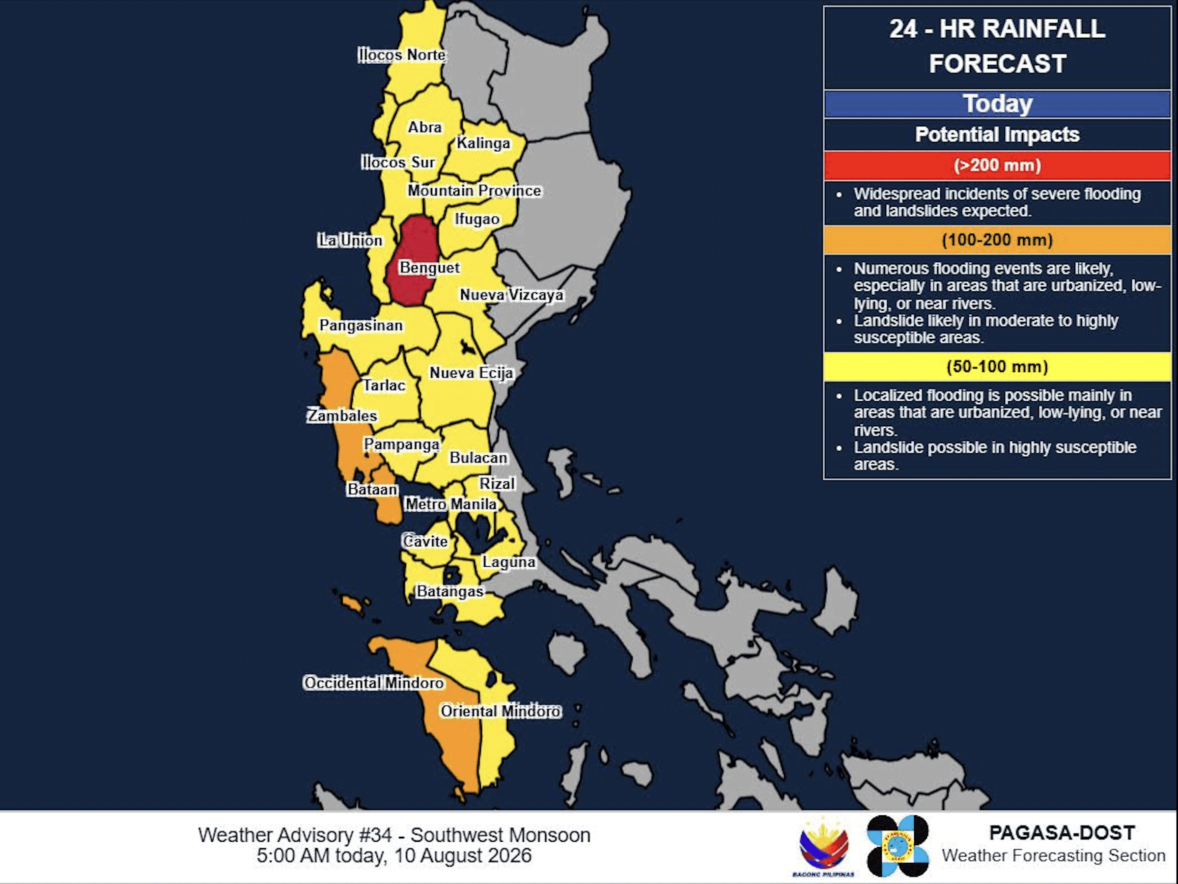 Heavy rains expected over parts of Luzon on Monday, Aug. 10