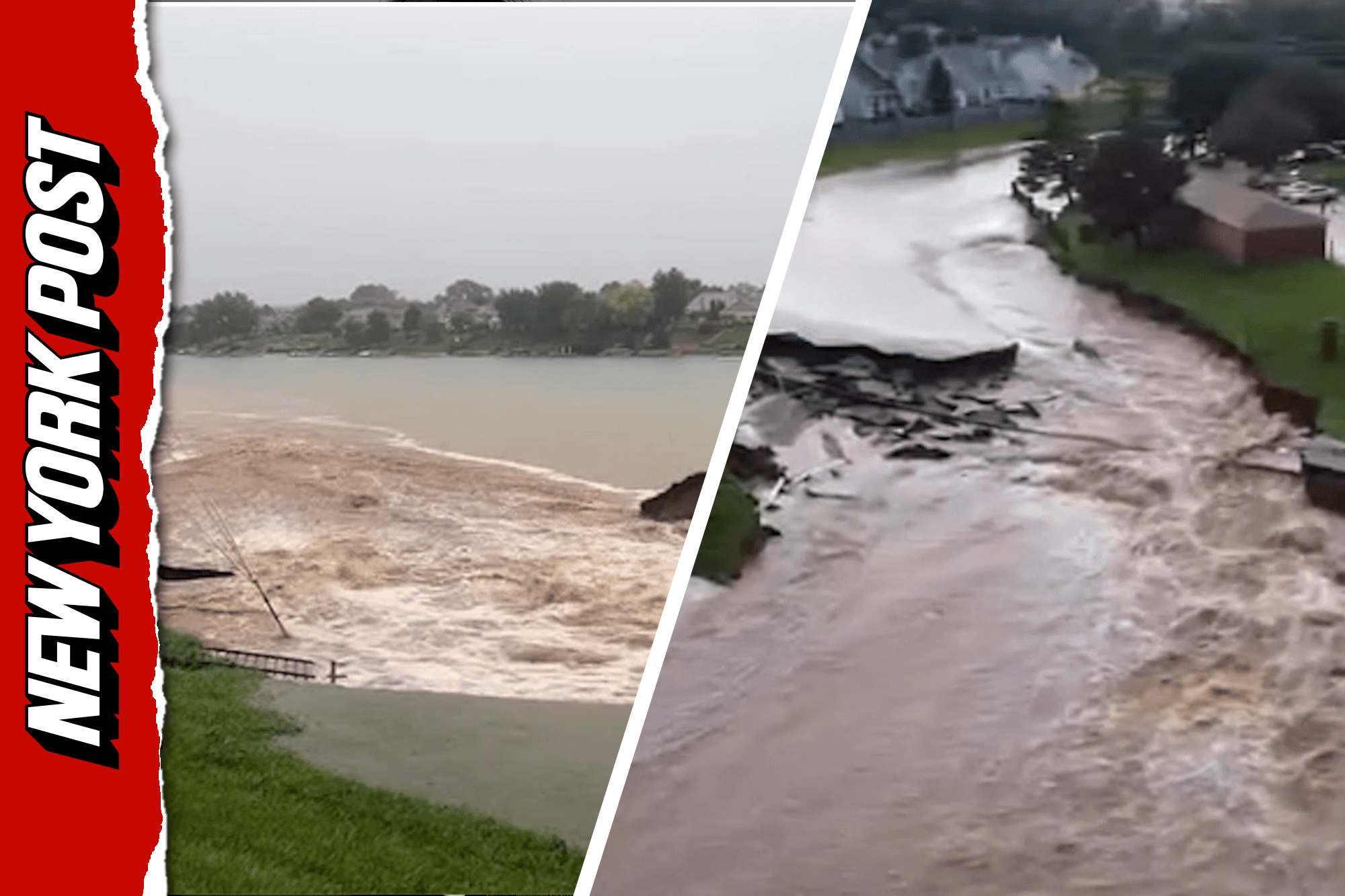 Raging floodwaters wash away road in historic Indiana flooding