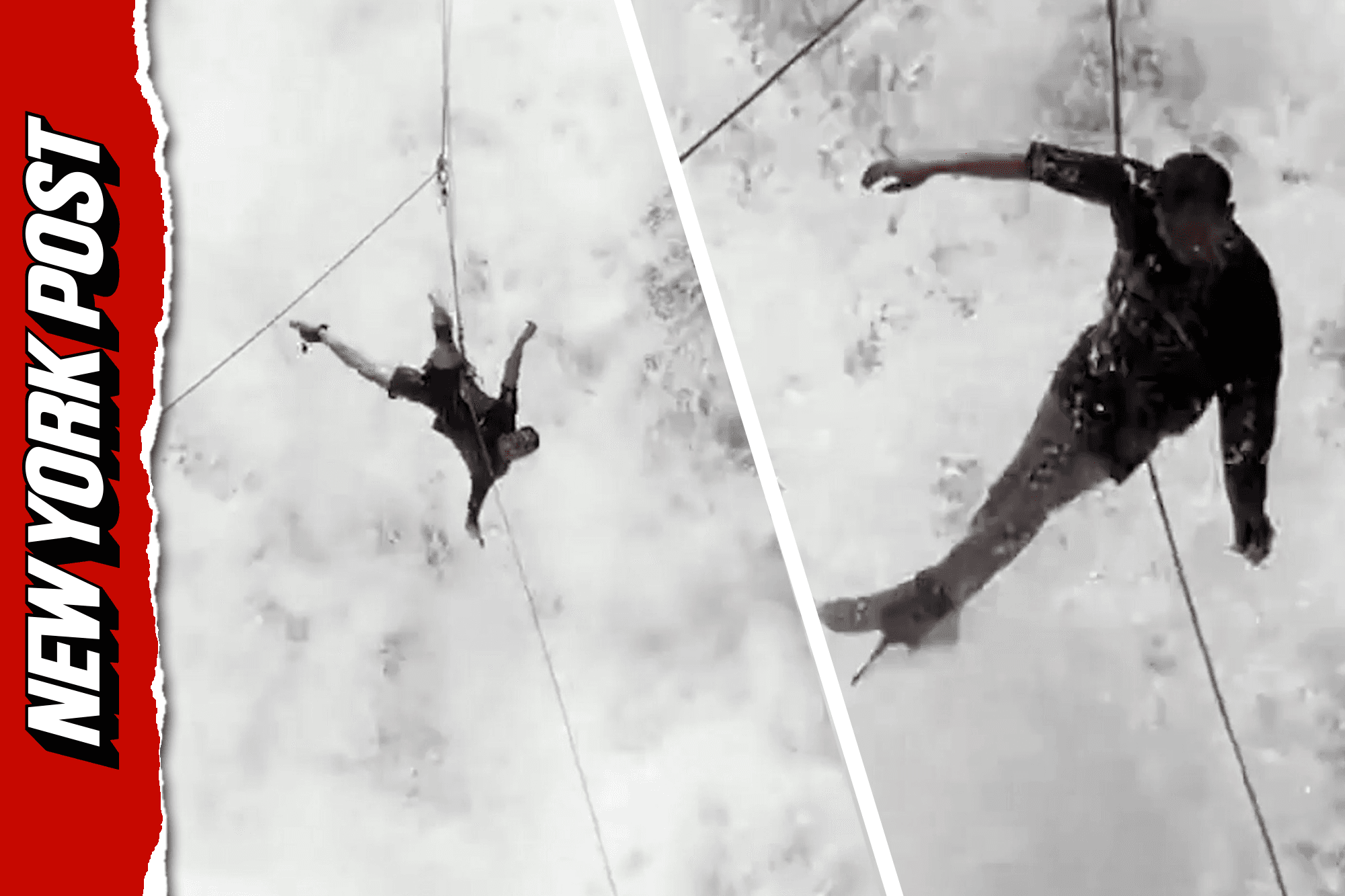 Tourist left dangling from rope as waterfall continuously crashes over him