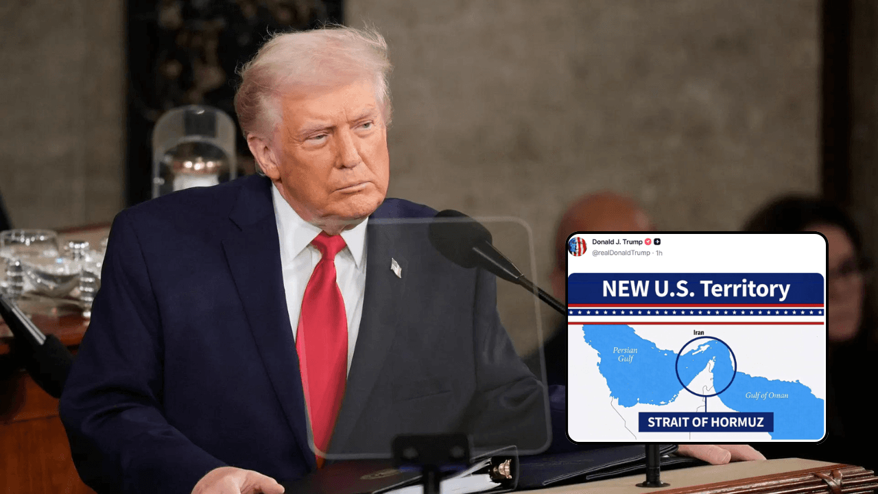 Trump shares image calling Hormuz 'new US territory'; Iran says strait 'closed'