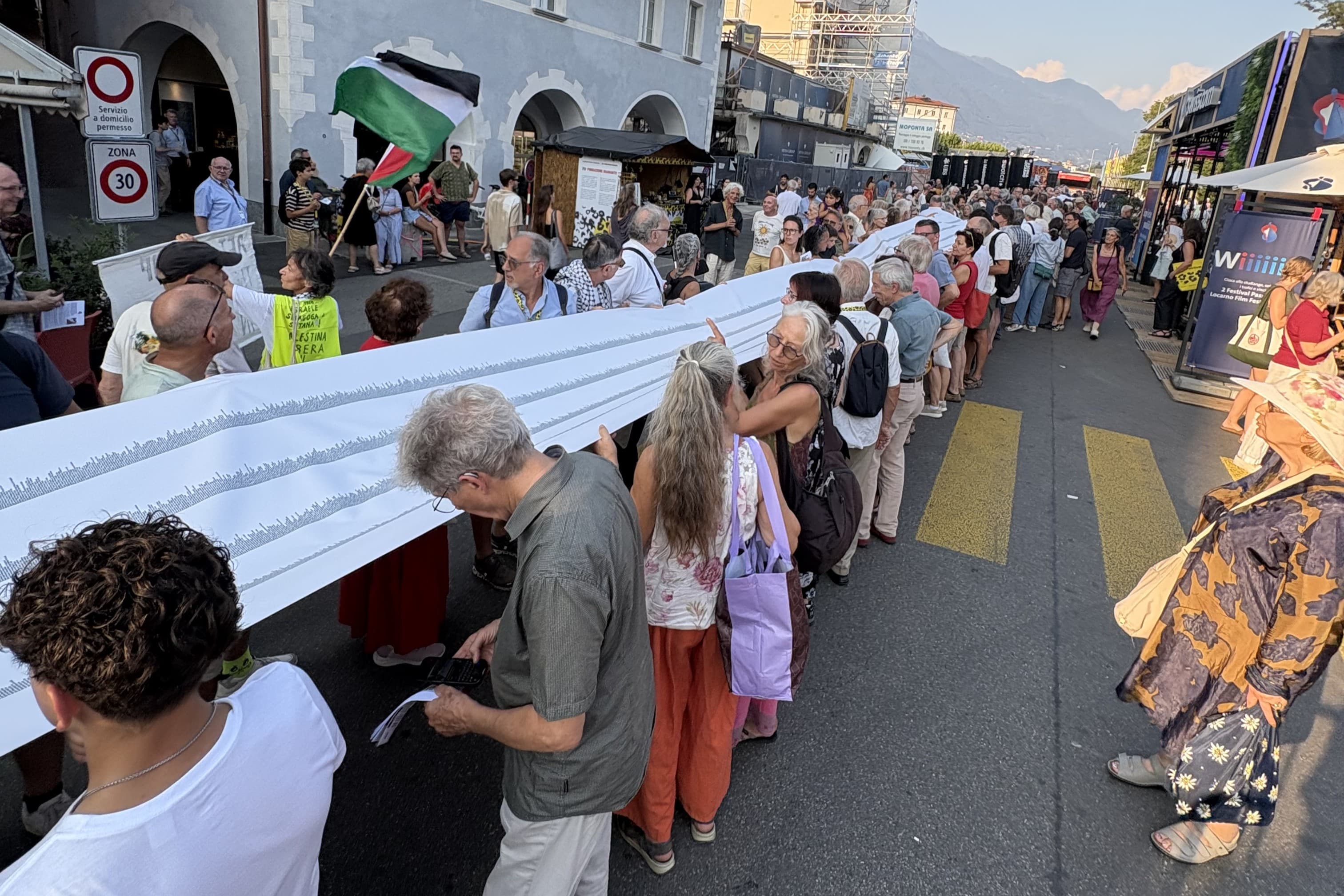 Protest at the Locarno Film Festival Remembers 60,000 Names of the Dead of Gaza
