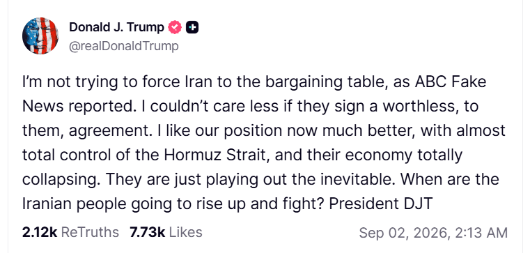 Trump says he is 'not trying to force Iran to the bargaining table'