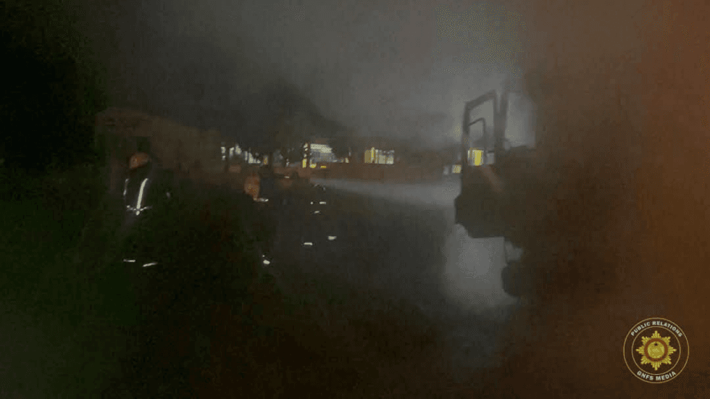Tyre burst causes truck fire along Cape Coast–Takoradi road