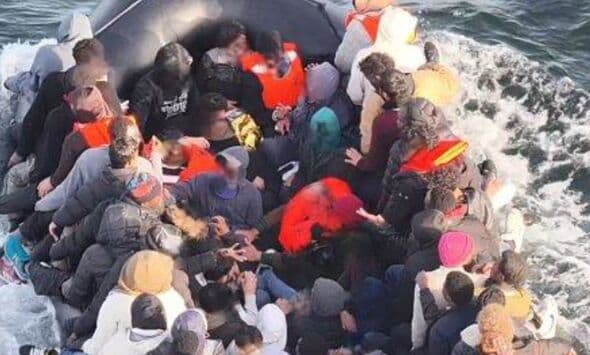 Number of migrants crammed onto small boats soars under Labour with 42ft mega dinghy