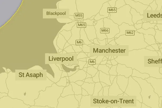Met Office map shows Liverpool covered by 13-hour weather warning