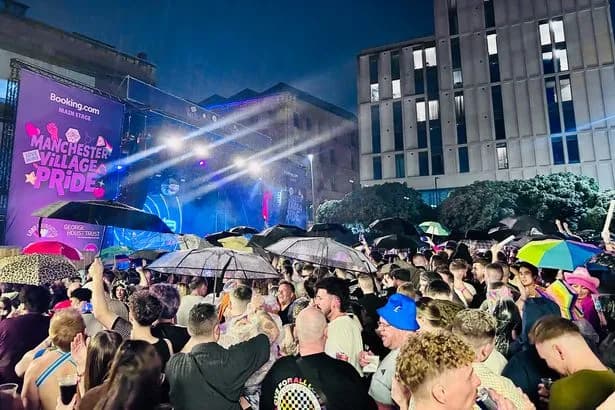 Thunder, a sea of multicoloured umbrellas and Eurodance perfection on Sunday at Manchester Village Pride
