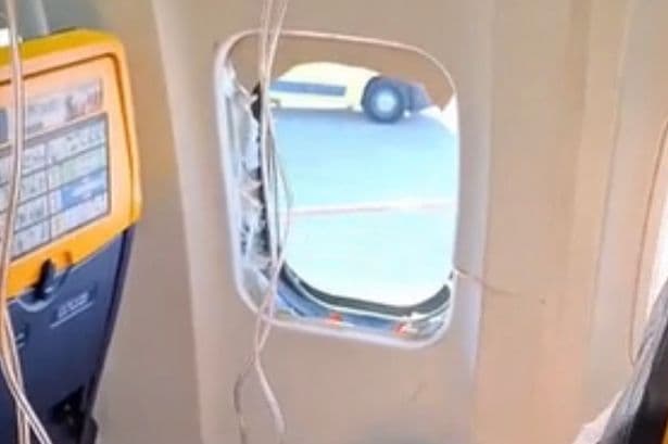 Window through which Ryanair passenger was dragged smashed by engine part