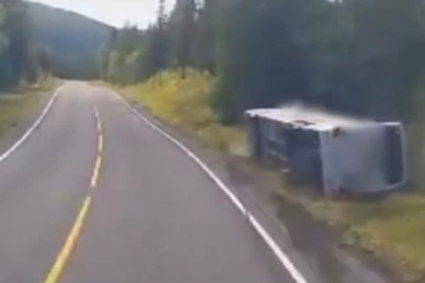 Four rushed to hospital after tourist bus carrying 34 overturns in horror crash in Norway