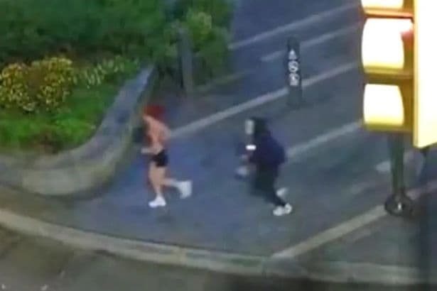 Horrifying moment lone female jogger is chased by man wearing Chucky doll mask