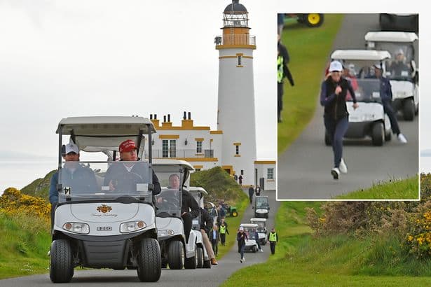 Donald Trump 'extremely close' aide Natalie Harp pictured sprinting after his golf cart in Scotland