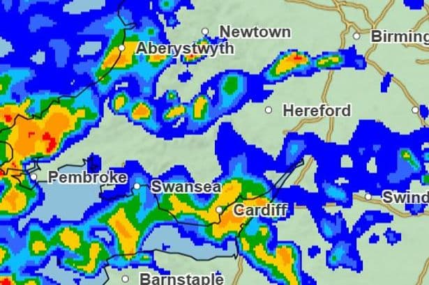 Weather maps show heavy, thundery rain forecast for Wales