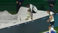 Brazilian player falls down tunnel during goal celebration