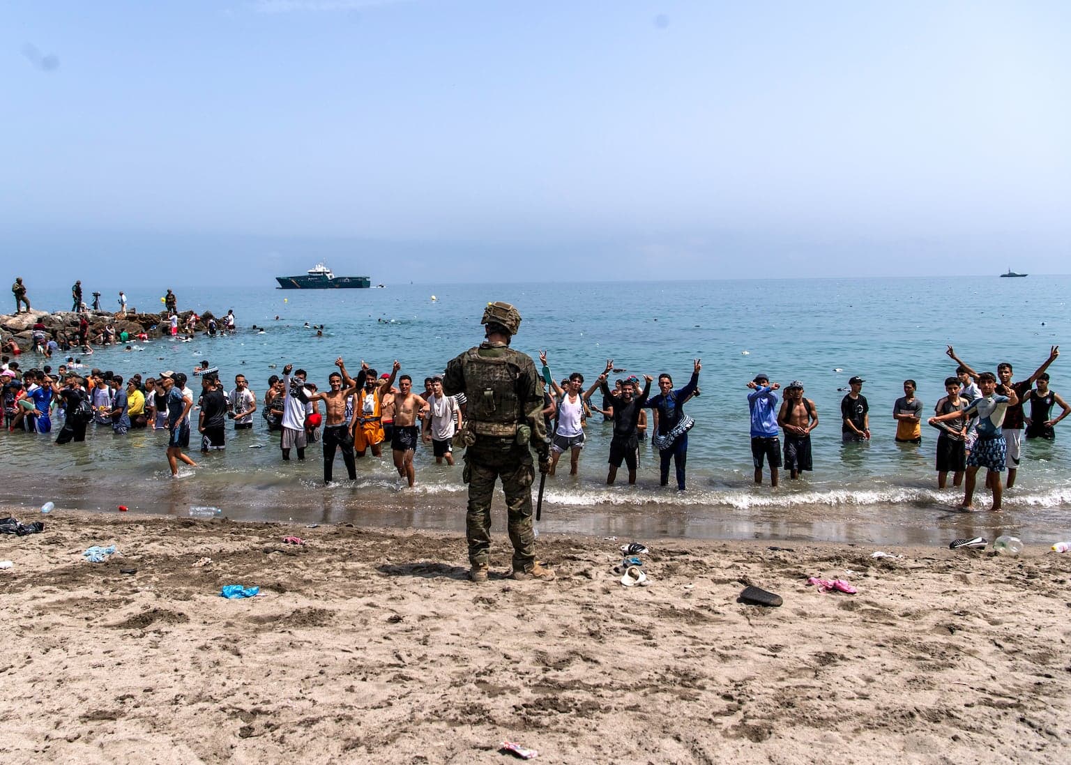 Spain installs sea barrier on Ceuta’s border after frontier rush that killed 67