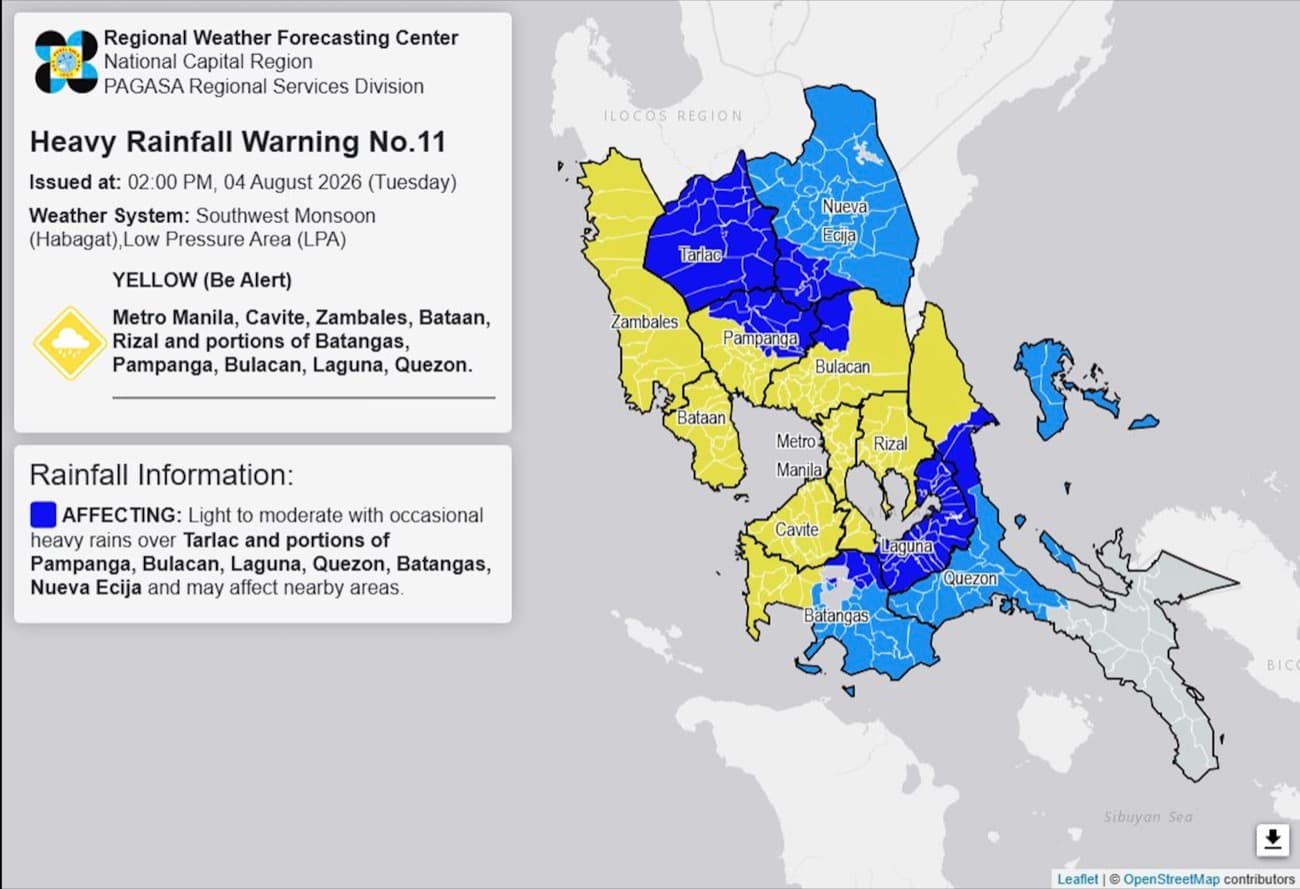 Yellow rain warning up over Metro Manila, parts of Luzon – Pagasa