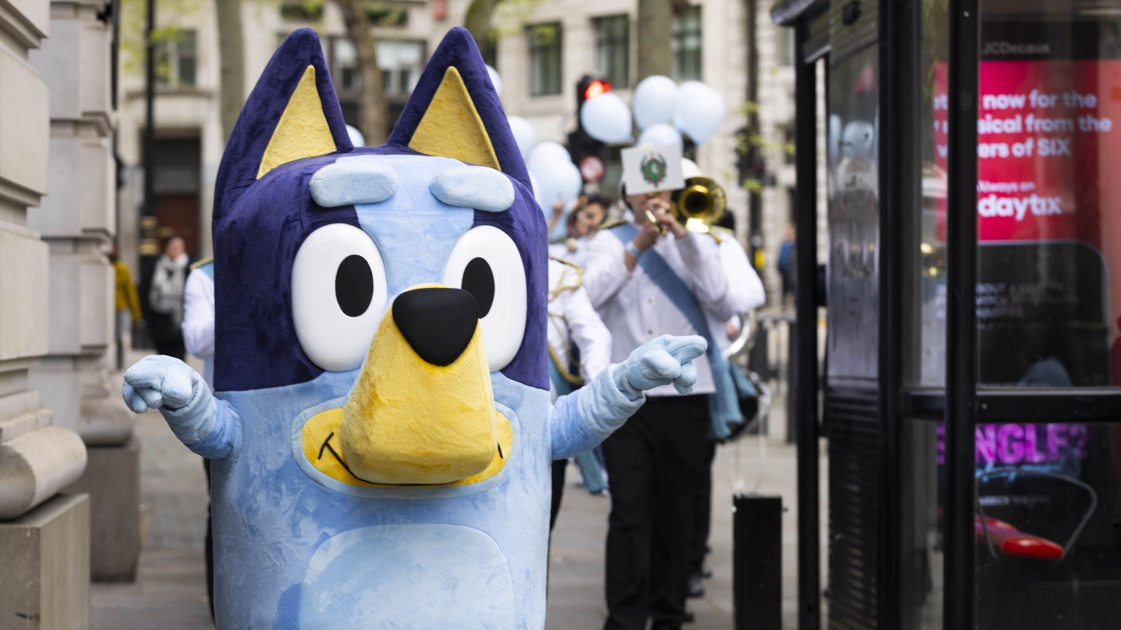 The Bluey Movie first-look trailer shows characters running away as balloon pops
