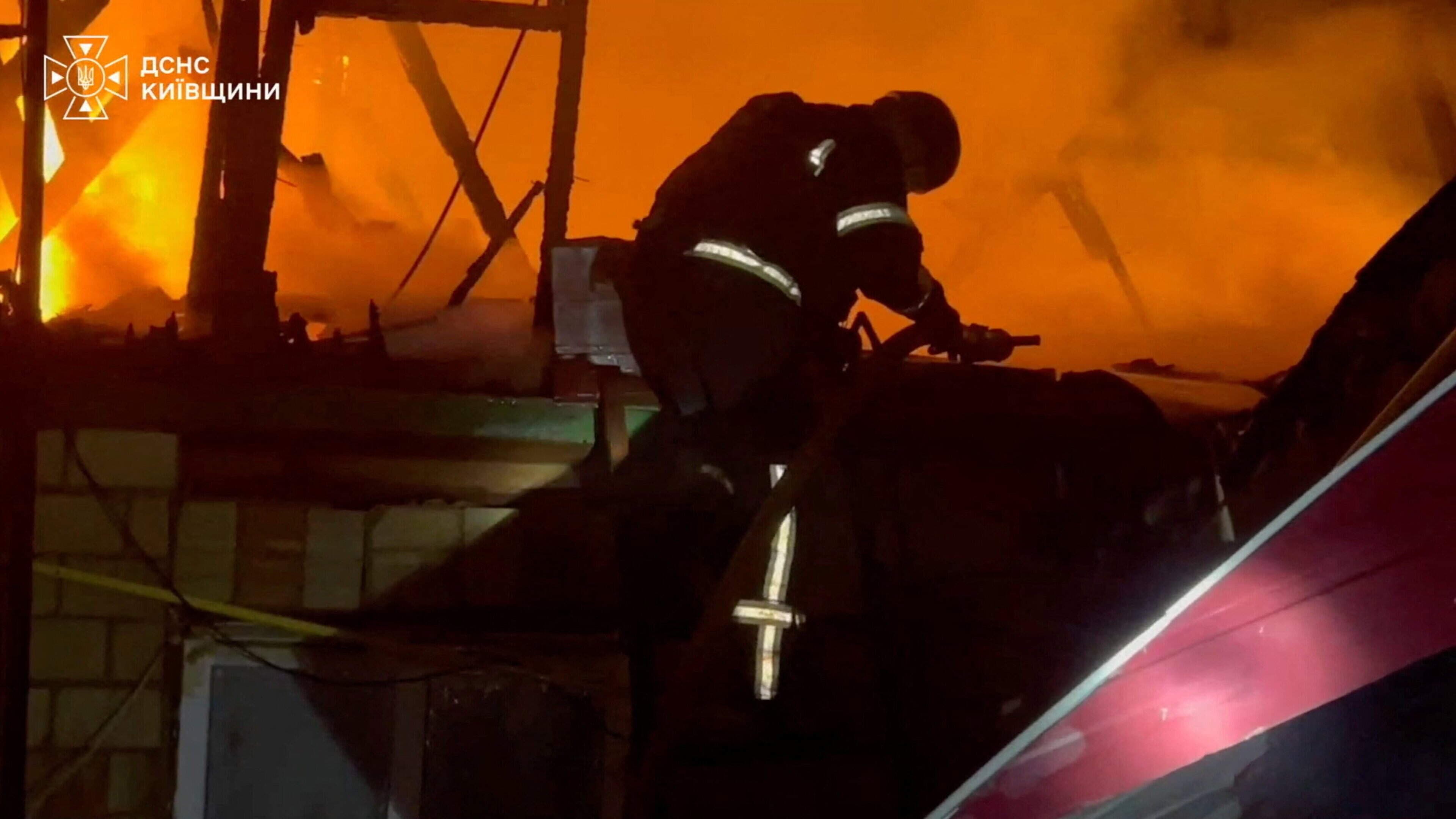Russian drone strike on warehouse near Kyiv sparks explosion that kills at least 37