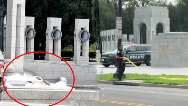 World War Two memorial in Washington vandalized with bubbles and graffiti