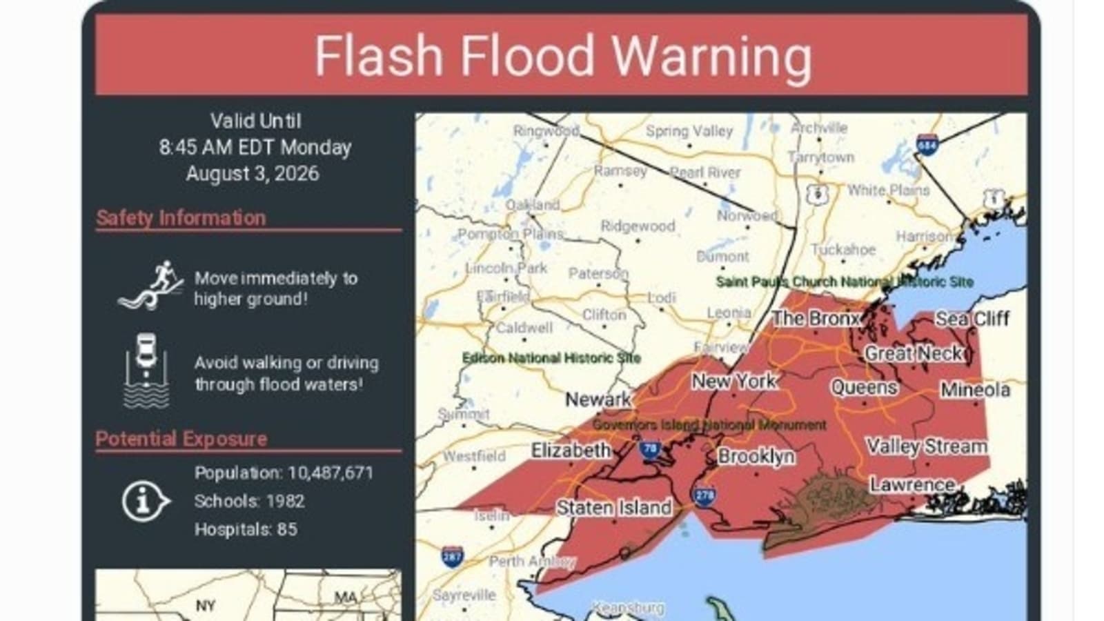 NYC flash flood map: Advisory and warnings issued as heavy rains to flood streets, highways, underpasses, basements