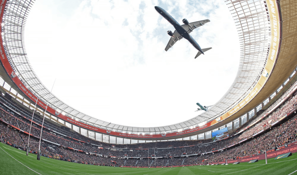 South African airline defends low-altitude aerial stunt over packed stadium